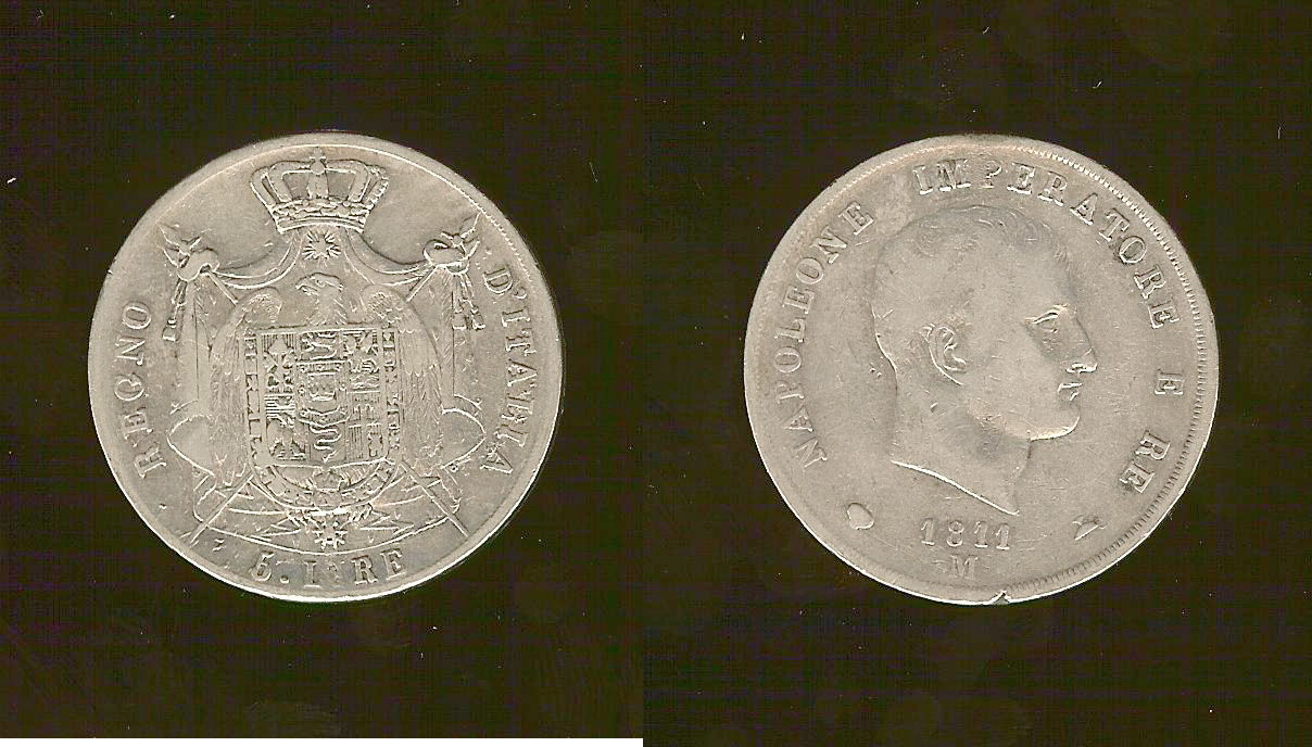 Italy Kingdom of Italy Napoleon 1st 5 lire 1811M gF/VF